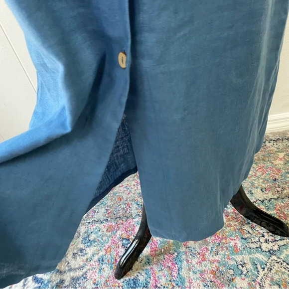 Linen Handmade Studio Blue Dress Button Front V Neck Dolman Sleeves 19” PTP M/L? - Picture 4 of 15